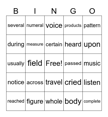 Fry Words 301-400 Bingo Card