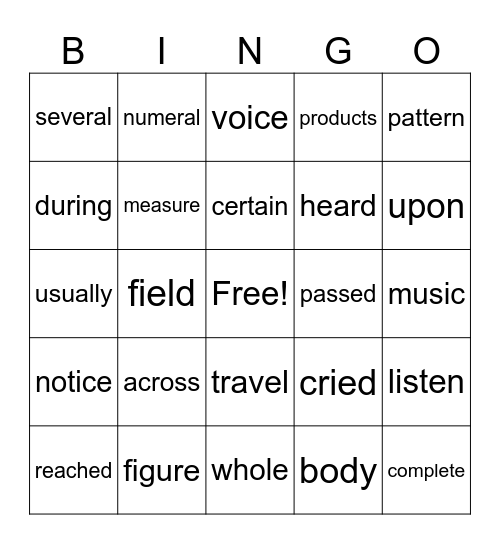 Fry Words 301-400 Bingo Card