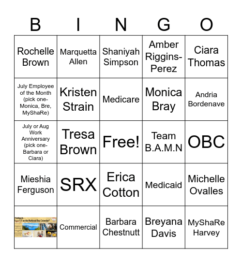 Team B.A.M.N Engagement Bingo Card