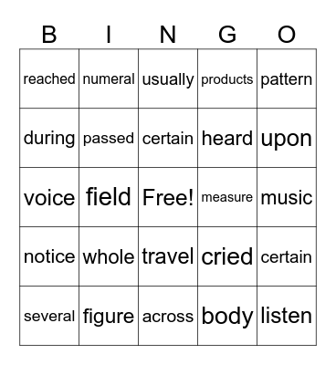 Fry Words 301-400 Bingo Card