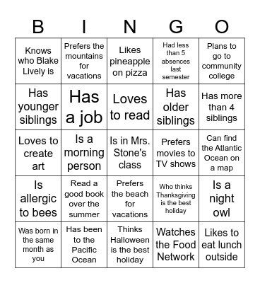 Find Someone Who... Bingo Card