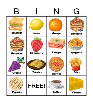 English food Bingo Card