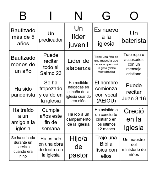 La Vida en la Iglesia Bingo Card