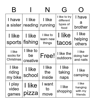 Things in Common Bingo Card