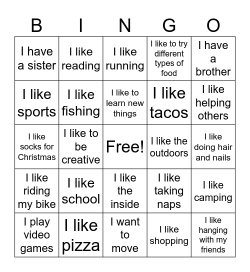 Things in Common Bingo Card