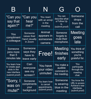 Achieve Training Bingo! Bingo Card