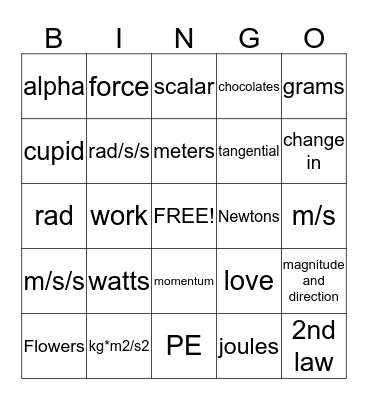 Physics Units Review Bingo Card