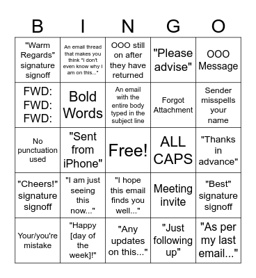 Work Email BINGO Card