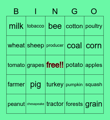 ag products bingo Card