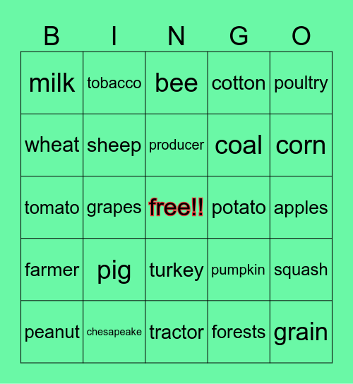 ag products bingo Card