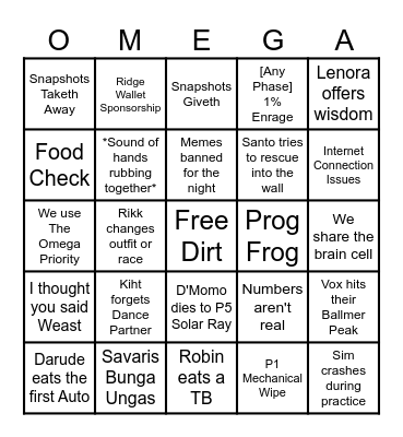 Vox Raiding TOP BINGO Card