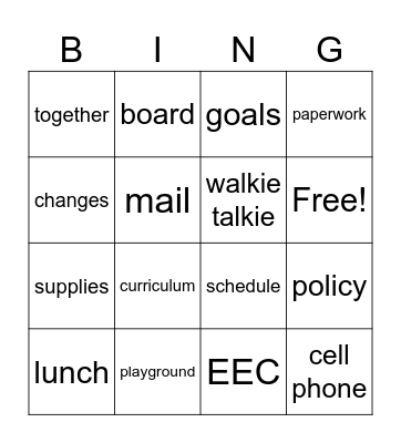 Staff Meeting Bingo Card