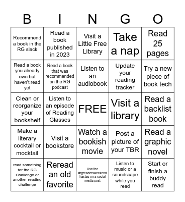 August 26 - 27, 2023 / #rgreadersweekend Bingo Card