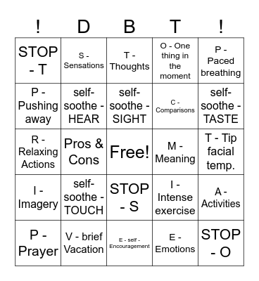 Crisis Survival Skills Bingo Card