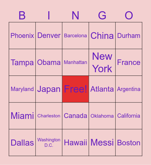 Janelle's Bingo Card