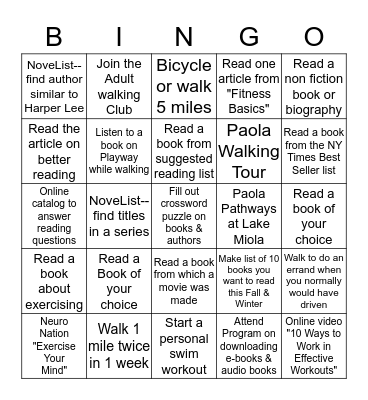EXERCISE YOUR MIND--READ! Bingo Card
