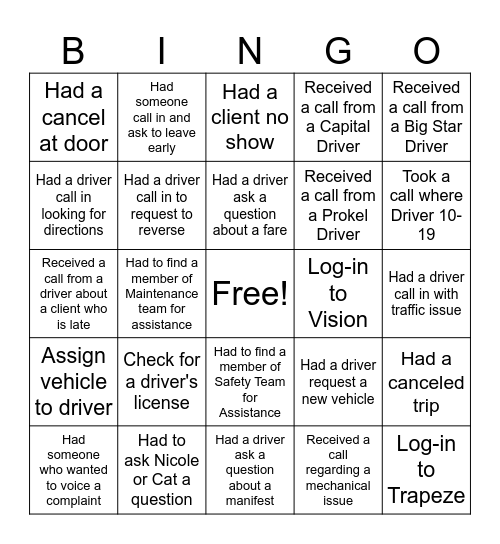 Transdev Employee Appreciation Week Bingo Card