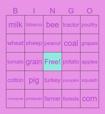 Agricultural Bingo Card