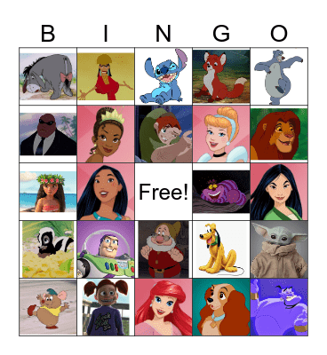 Disney Character Bingo Card