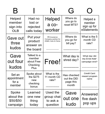 Call Center Bingo Card