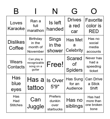 In service Bingo Card