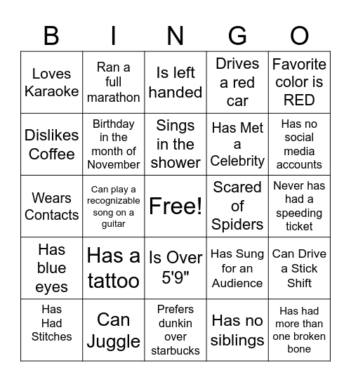 In service Bingo Card