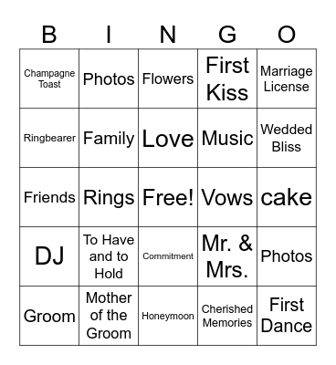 BRIDAL BINGO Card