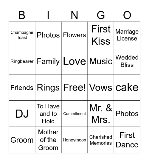 BRIDAL BINGO Card