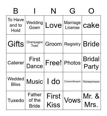 BRIDAL BINGO Card