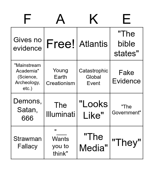 Conspircy Theory Bingo Card