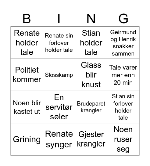 Bryllup Bingo Card