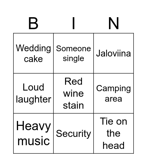 Hääfest Bingo Card