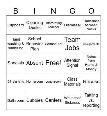 Class Expectations BINGO Card