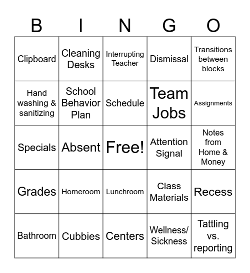 Class Expectations BINGO Card