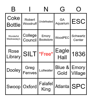 Emory Bingo Card