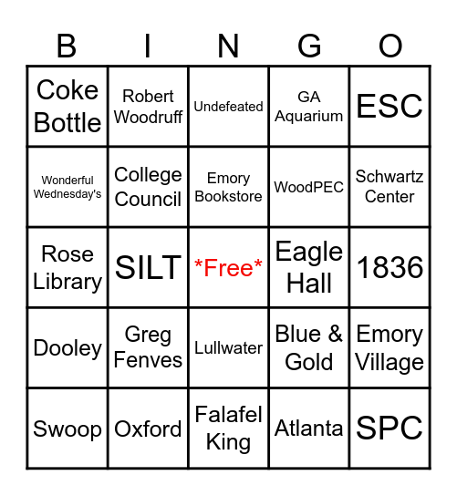 Emory Bingo Card