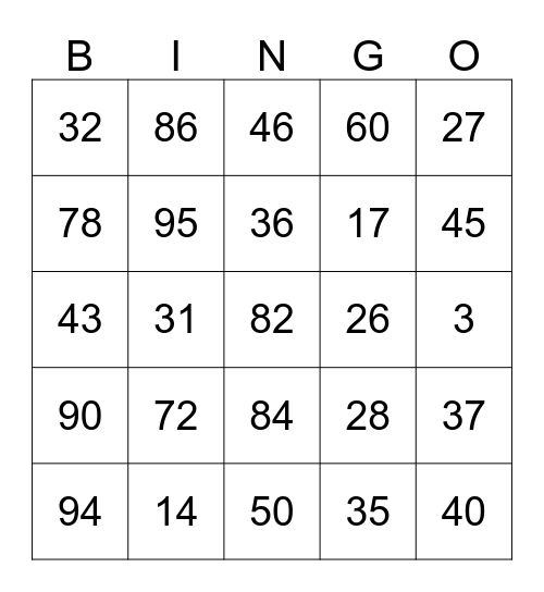 Les Numeros 1-100 Bingo Card
