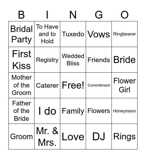 BRIDAL BINGO Card