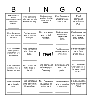 Find Someone Who Bingo Card