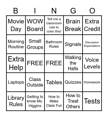 Untitled Bingo Card