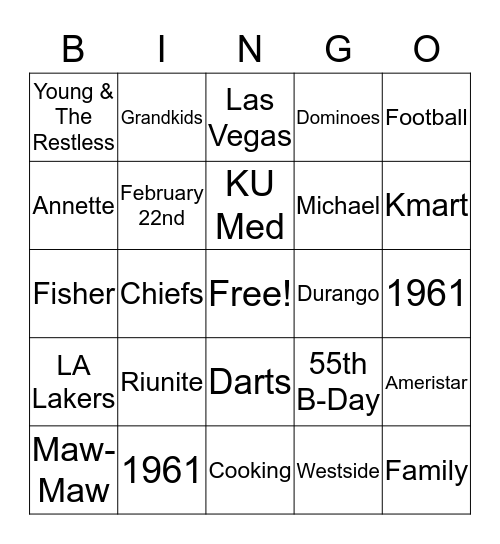 Pat's Birthday Bingo Card