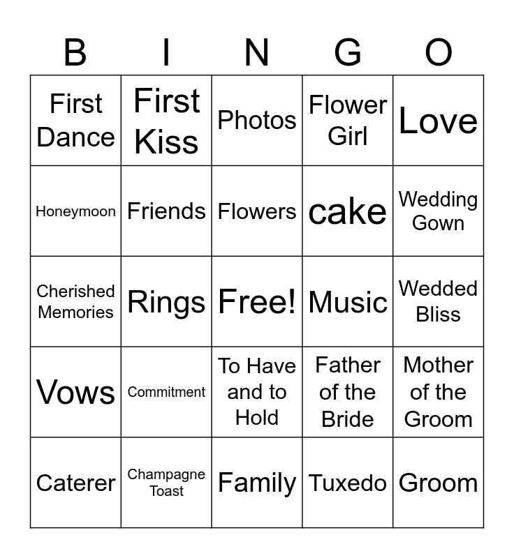 Bridal Bingo Card