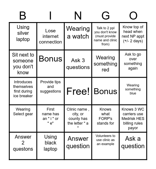 PSS BINGO Card