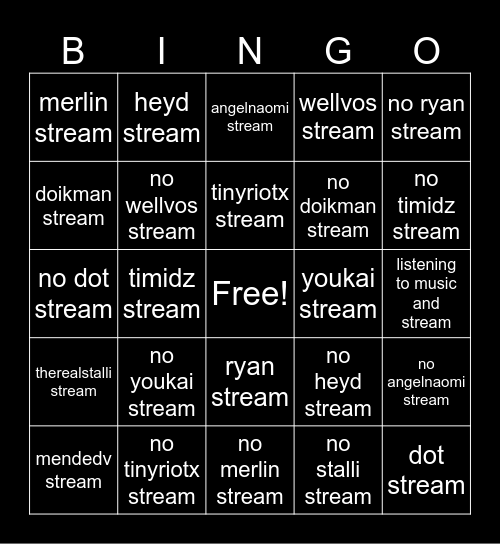 stream bingo Card