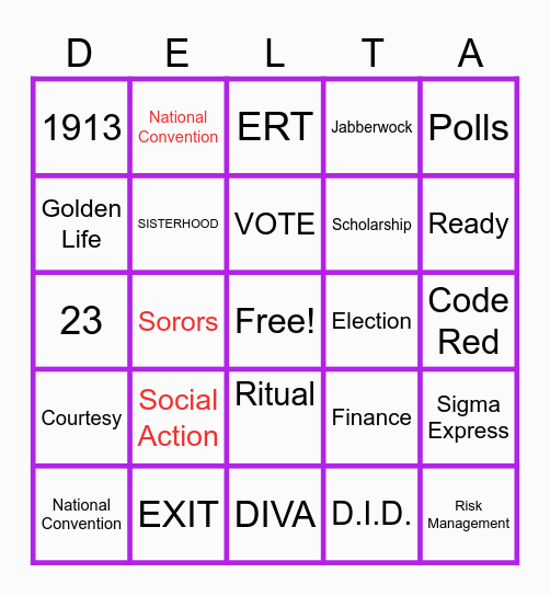 DELTA SIGMA THETA Bingo Card