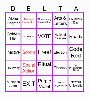 DELTA SIGMA THETA Bingo Card
