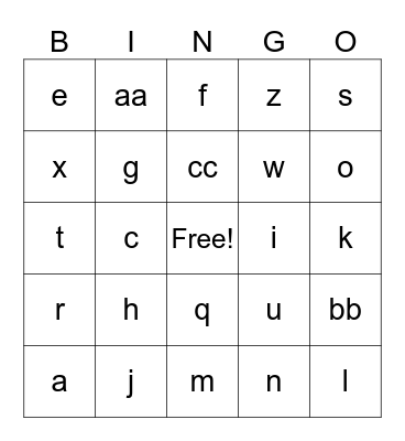 Alphabet Bingo Card
