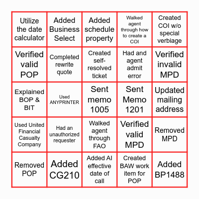 BOPing it Bingo Card