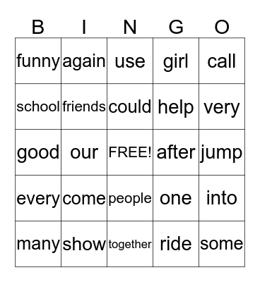 1st Grade Sight Words Bingo Card