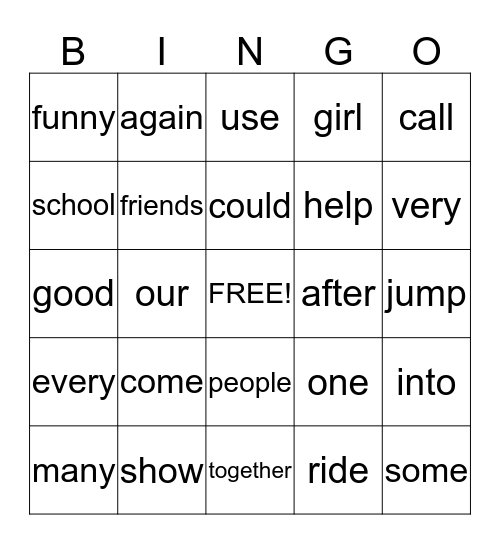 1st Grade Sight Words Bingo Card